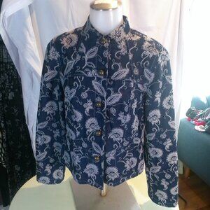 Bamboo Traders ethnic thai Floral denim blue women's jacket medium